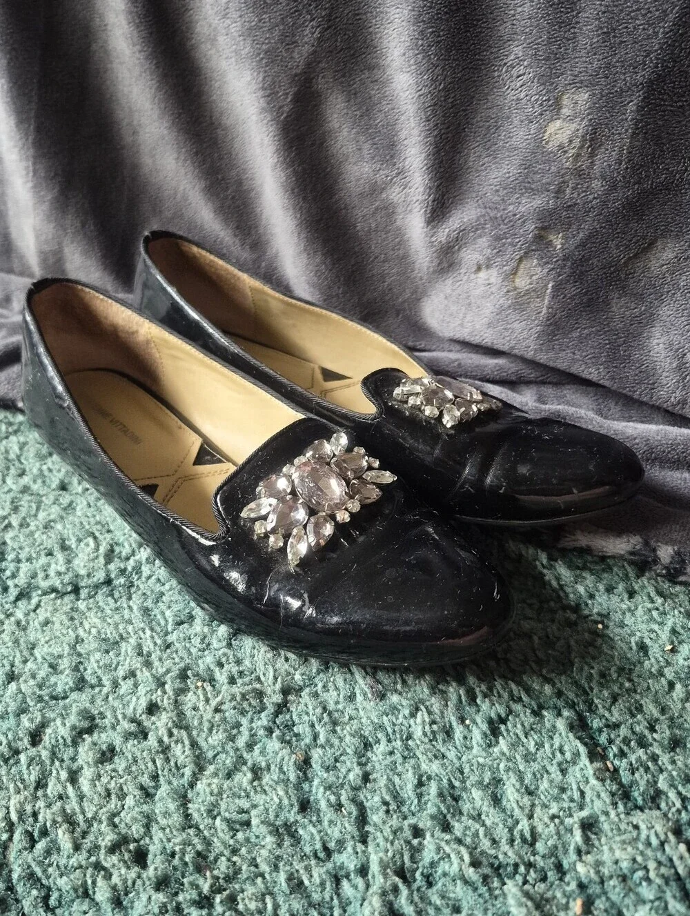 Adrienne Vittadini Black Flats Rhinestones 8-1/2